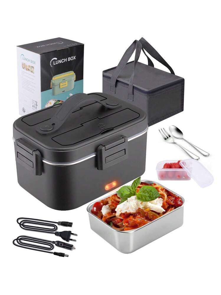 Electric Lunch Box 75w Stainless Steel 1.8l Capacity With 12v/24v/220v Power Supply, Food Warmer Container For Car/truck/office, Work Lunch Bag (black)